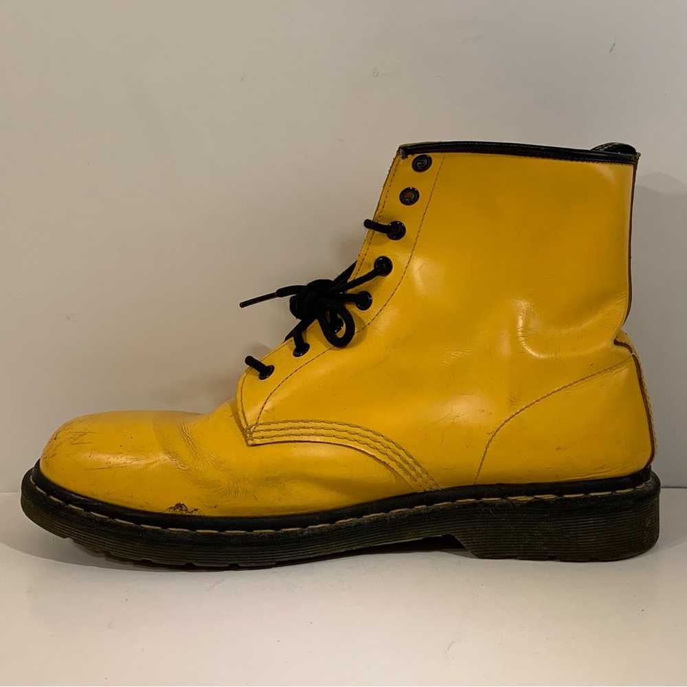 🥾 DR. MARTENS 1460 SMOOTH MUSTARD GOLD YELLOW COMBAT LEATHER BOOTS SIZE 14 🥾 - Picture 3 of 10